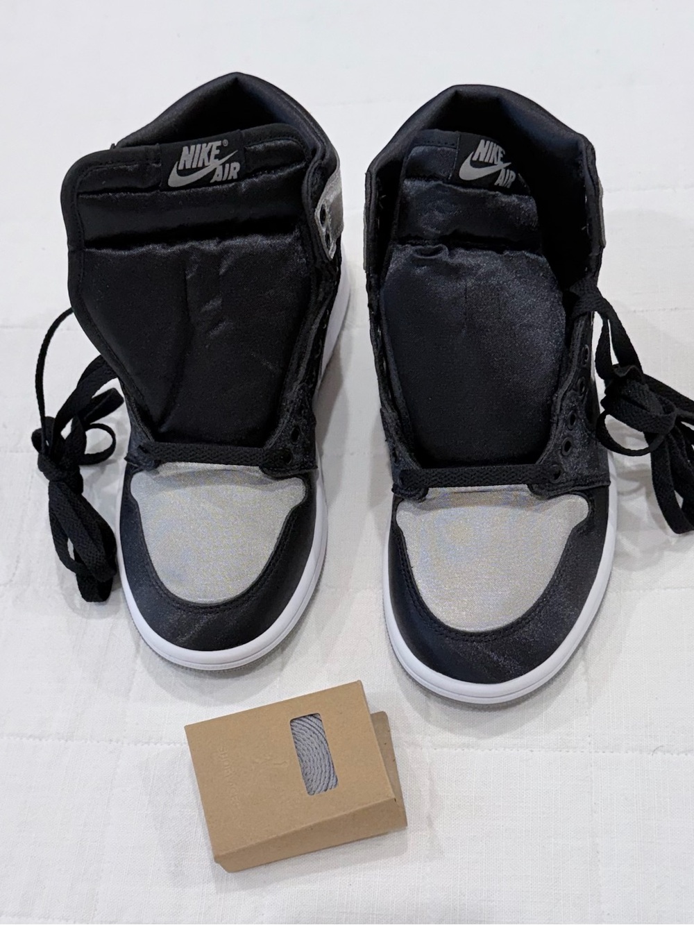 Nike Air Jordan 1 Retro Hi OG Mid Black Silver Grey White Satin Shadow Sneakers